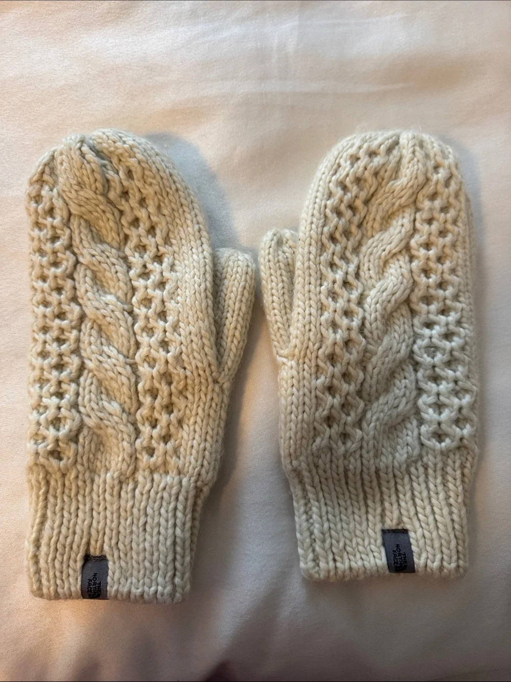 The North Face Cream Cable Knit Mittens